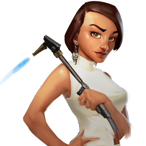 Ellie "Zapps" Clerk - Ellie é uma pioneira em sua área. Ela projetou muitas das ferramentas que nenhum Engenhoqueiro moderno dispensaria. Ellie proporciona maior poder ao Esquadrão de Engenhoqueiros.